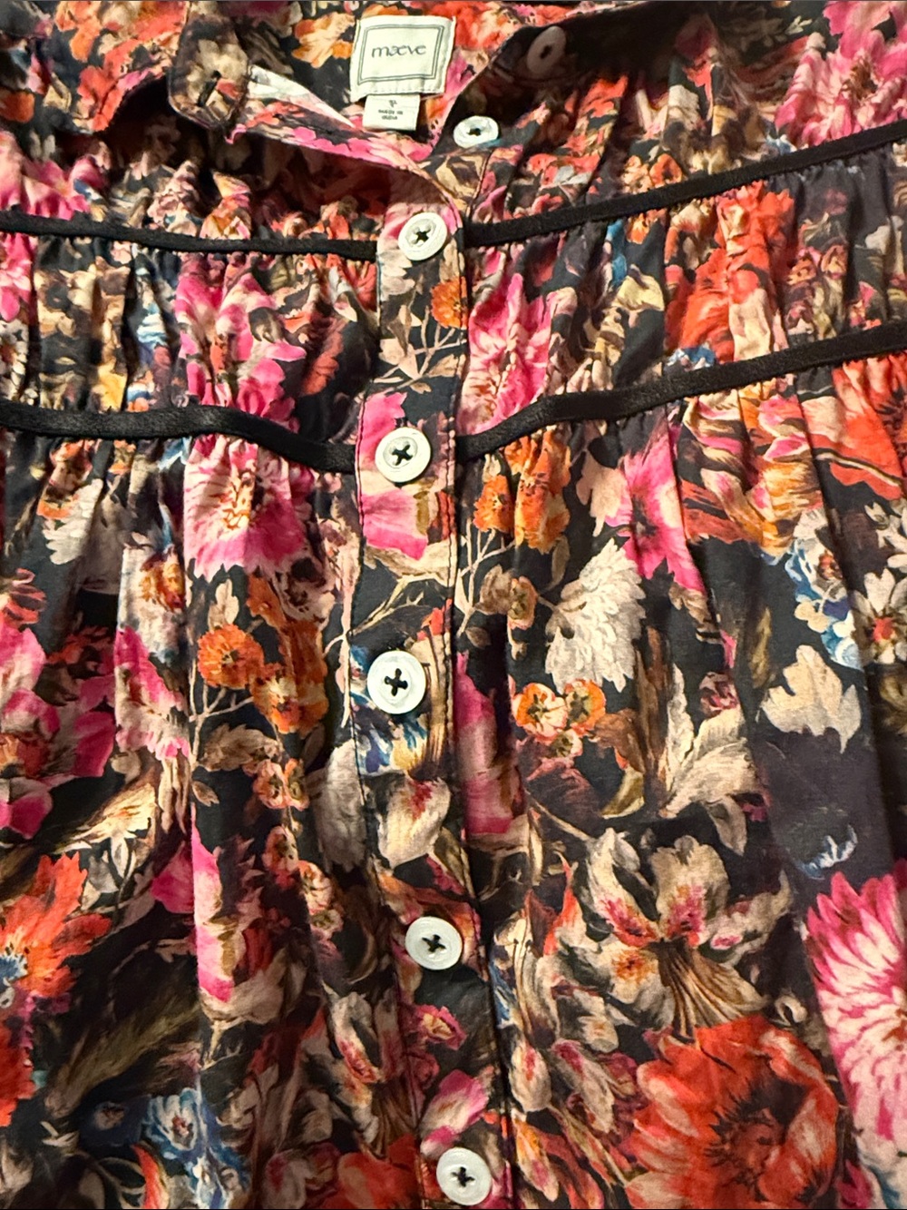 Maeve Multicolor Floral crop blouse with Pink Blooms - Picture 2 of 7